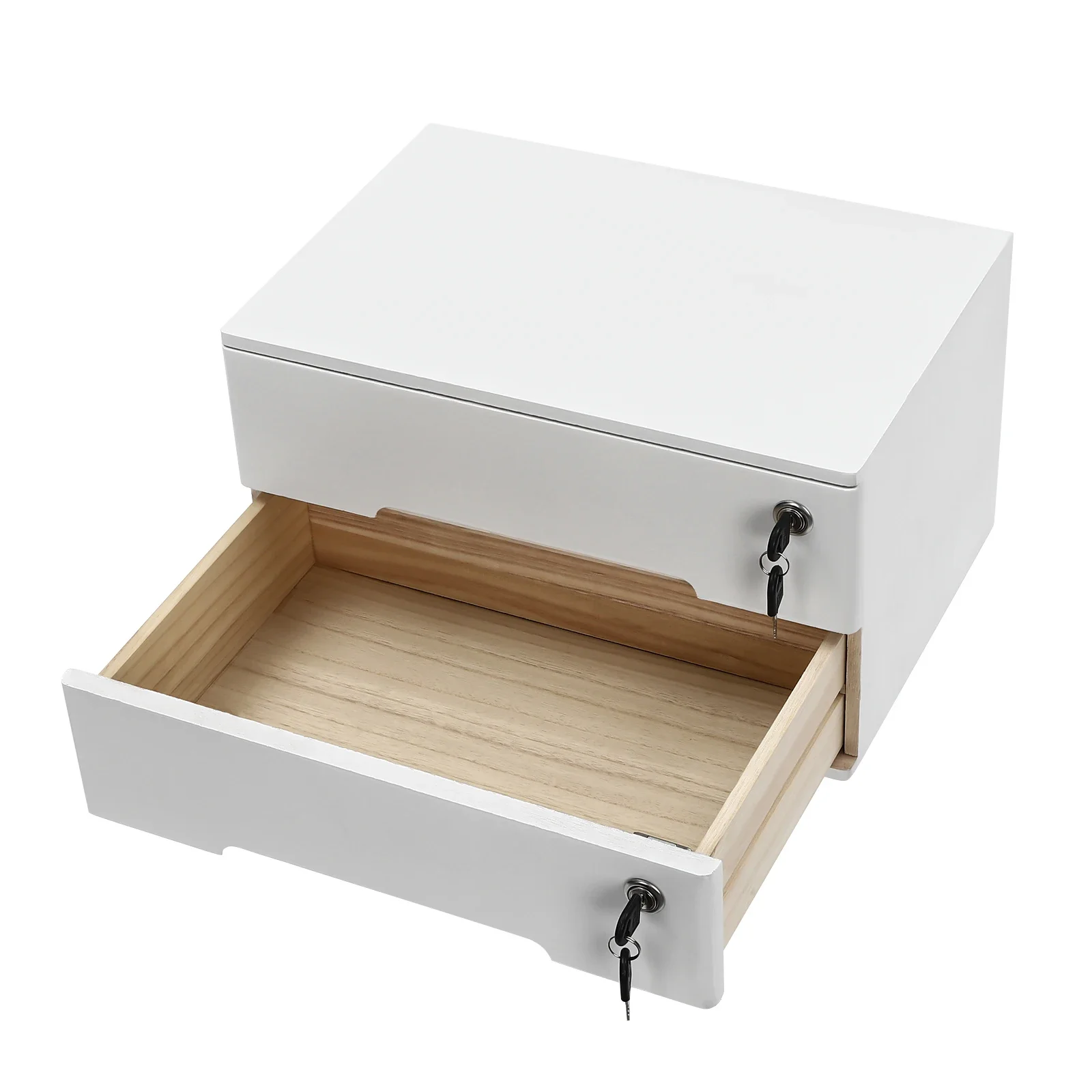 Lockable Wooden Desktop File Cabinet: 2-Tier Drawer Organizer W/ Key Lock - 40x28cm Compact Office Storage (No Assembly)​