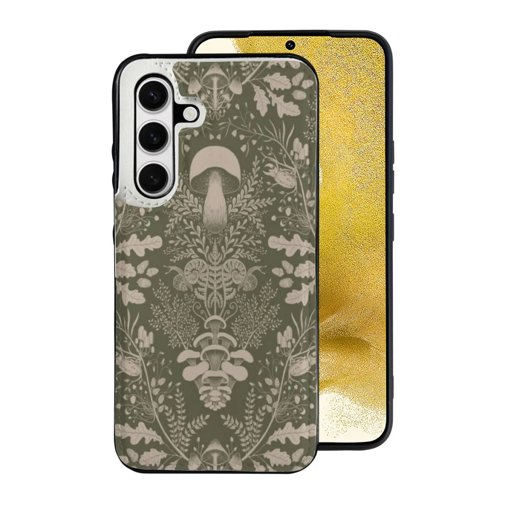 Samsung S24 Series Clamshell Phone Case,Galaxy S24,S24 Plus,S24 Ultra Forest mushrooms, snail, beetle, fern oak bluebell Damask