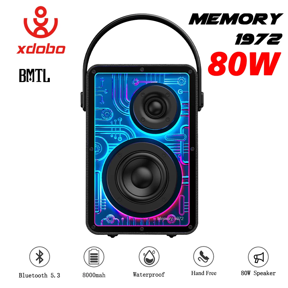 Altavoz Bluetooth XDOBO de alta potencia de 80W, barra de sonido portátil, Subwoofer Inalámbrico, Boombox 8000mAh BT TF para acampar, senderismo al aire libre