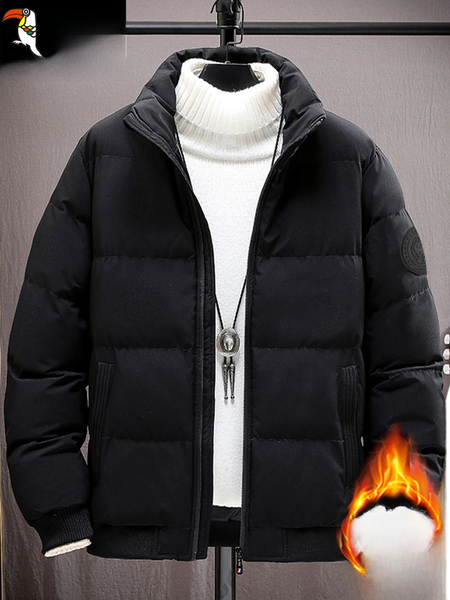 

TUCANO Men's Thiened Cotton Jaet Winter Outerwear Warm down Cotton Coat Stand Collar Youth Faion Loose Fit Long Sve