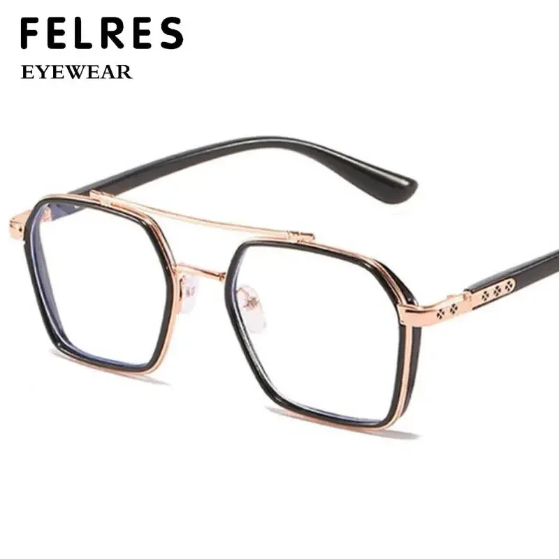 Double Bridge Square Anti Blue Light Myopia Glasses Men Women Oversized Frame Eyeglasses Vintage Vision Corrective Glasses Hot