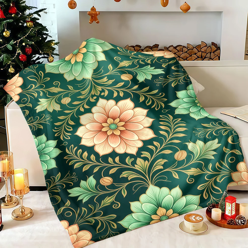 Rust Flowers Design Fuzzy Thanksgiving Extra Warm Travel Blanket Wonderful Christmas New Year Gift for Family Friends