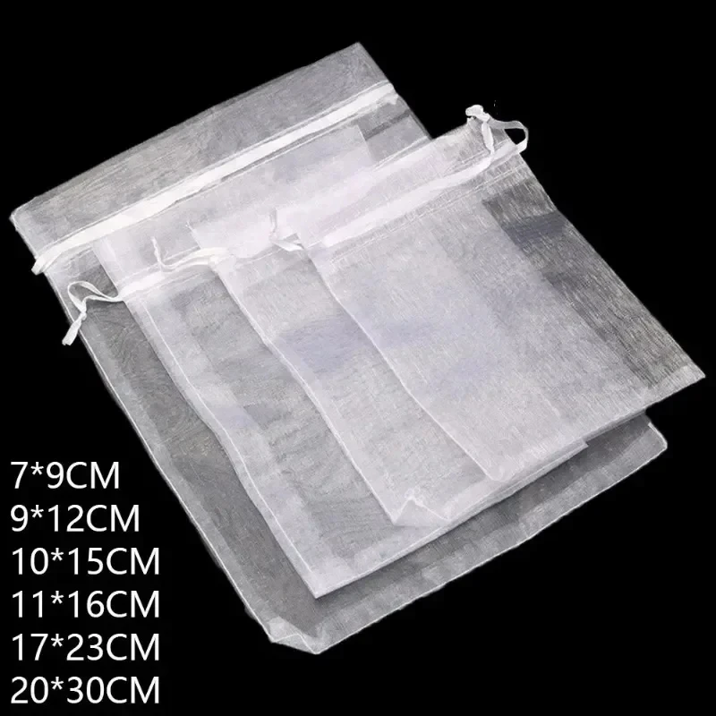 5PCS Drawable Party Supply Christmas Favor Jewelry Packing White Pouches Drawstring Pocket Organza Gauze Sachet Gift Bags