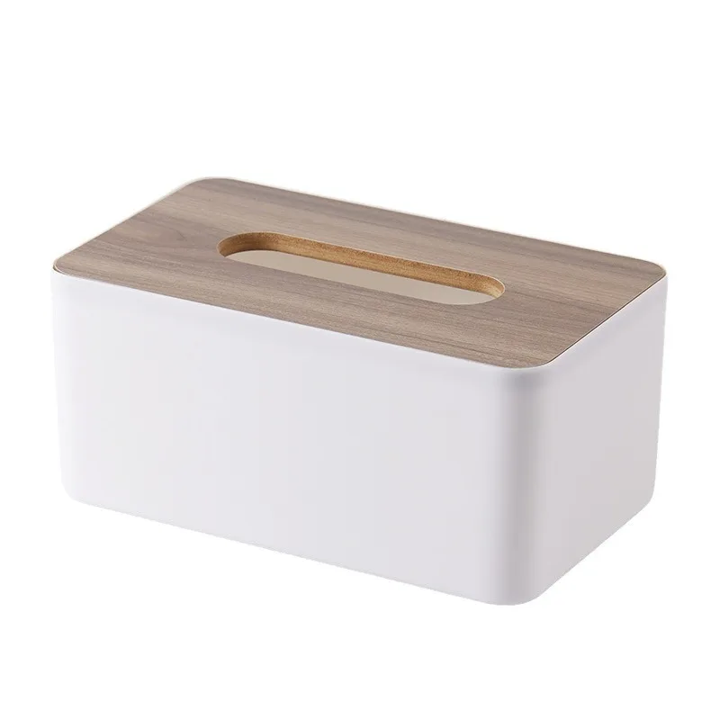 

Japanese Style Bamboo Wood Tissue Box - Simple Plastic Multifunctional Storage Box for Living Room Table