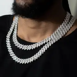 Hip Hop 5A+ Bling Cuban Link Chain Iced Out Exquisite Necklace For Men Father Day Jewelry to Husband Fashion Gift Rhinestone