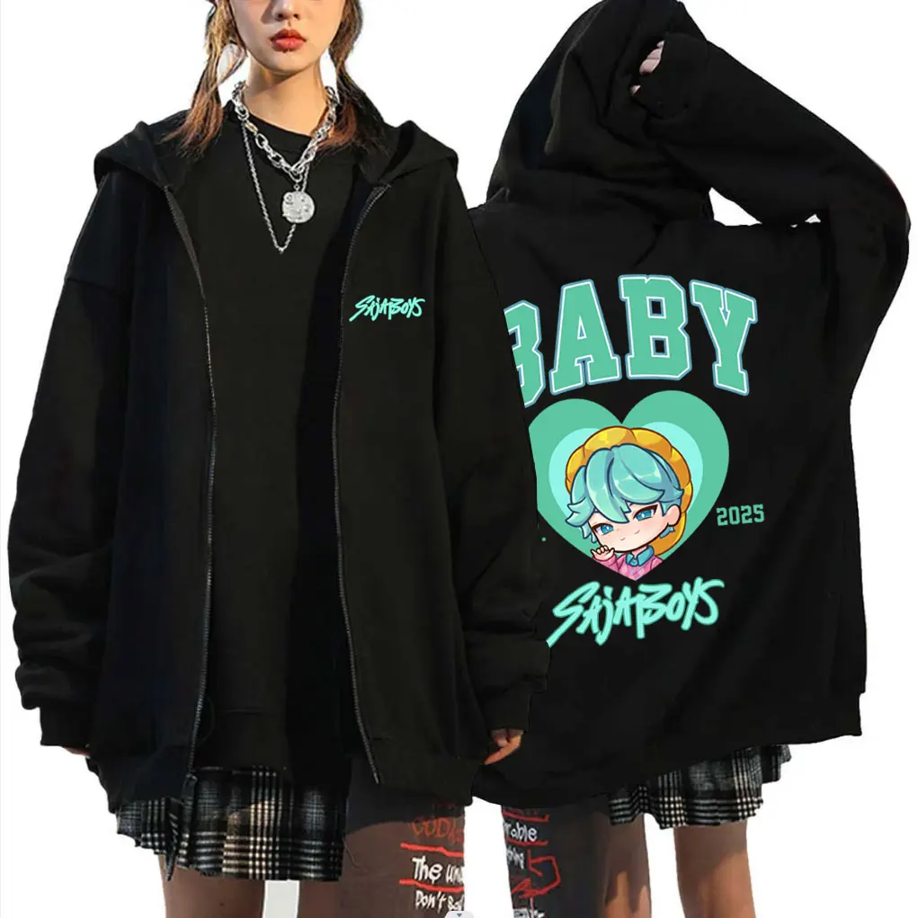

Movie Kpop Demon Hunters Saja Boys Double Sided Print Zip Up Hoodie Men Women Clothing Fashion Cartoon Trend Zipper Jacket Coat