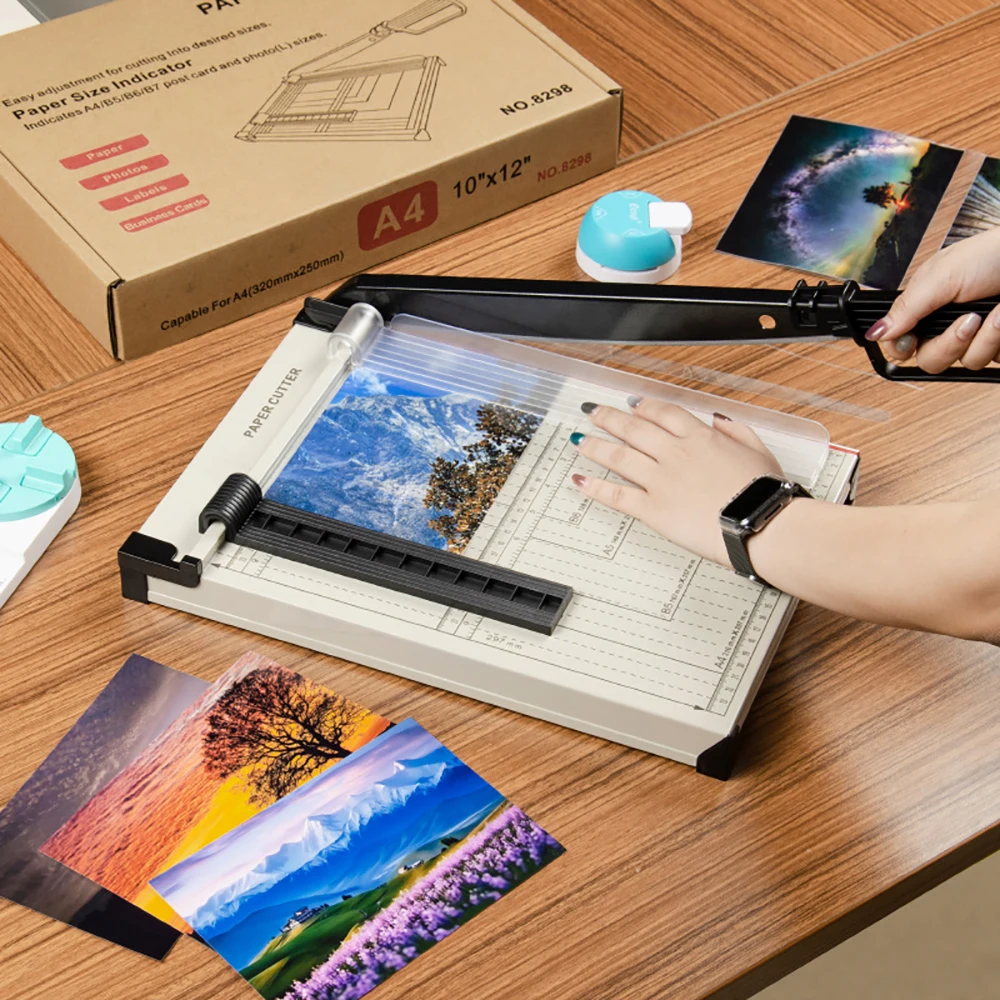diyペーパーカッター-ギロチンカッター-a4-手動デスクトップトリマー-紙・フィルム・写真・カードカットツール、安全機能付きカッティングマシン-メーカー直給鋼製a-4カッター手動カッター写真名刺写真カッターカッターカッターカッター