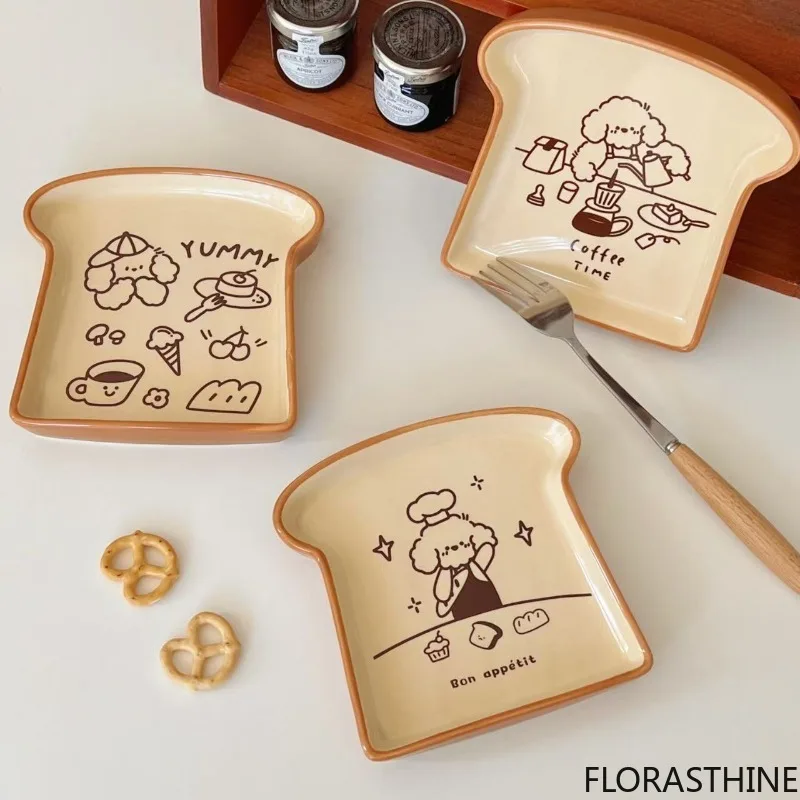 1PC Ceramic Bread Toast Plate Floating Fruit Small Plate Exquisite Children's Tableware Cartoon Cute Breakfast
