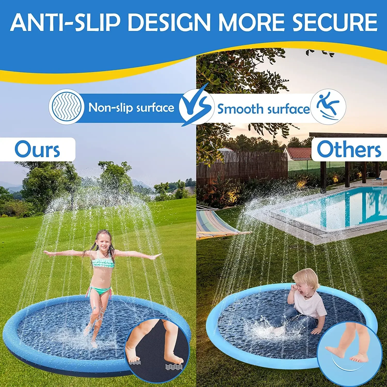 Kids Summer Outdoor Water Toy-Anti-Slip Thick Dog Splash Pad Sprinkler Pool Fun Backyard Fountain Play Mat Perfect Children Gift