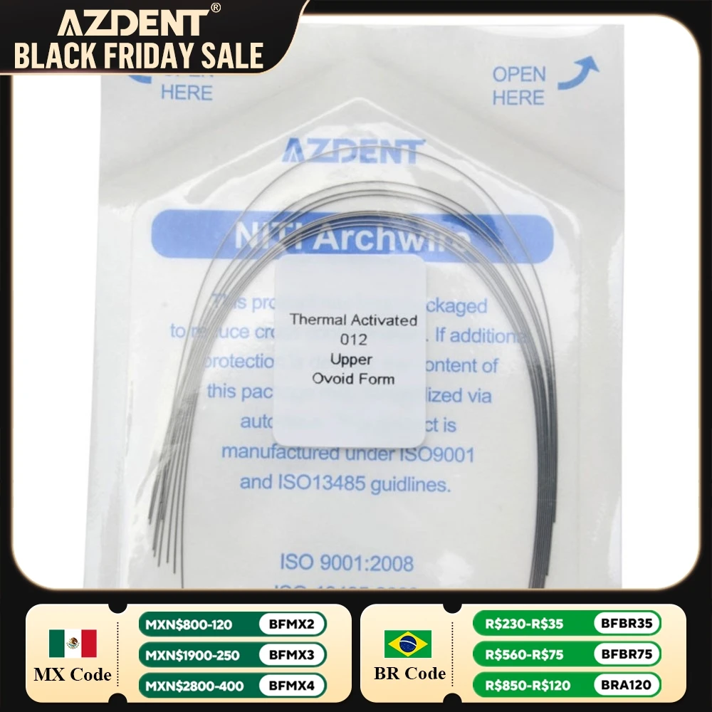 10PCS/Pack Dental Orthodontic Heat Thermal Activated Niti Round Rectangular Arch Wires AZDENT Ovoid Form Archwire Upper Lower