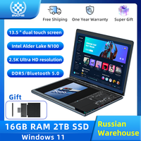 BYONE 13.5 Inch Dual Screen Touch Laptop 2.5k UHD 9000mAH DDR5 16GB RAM 512 GB 1TB 2TB SSD 180° Foldable Portable 2 in 1 Tablet