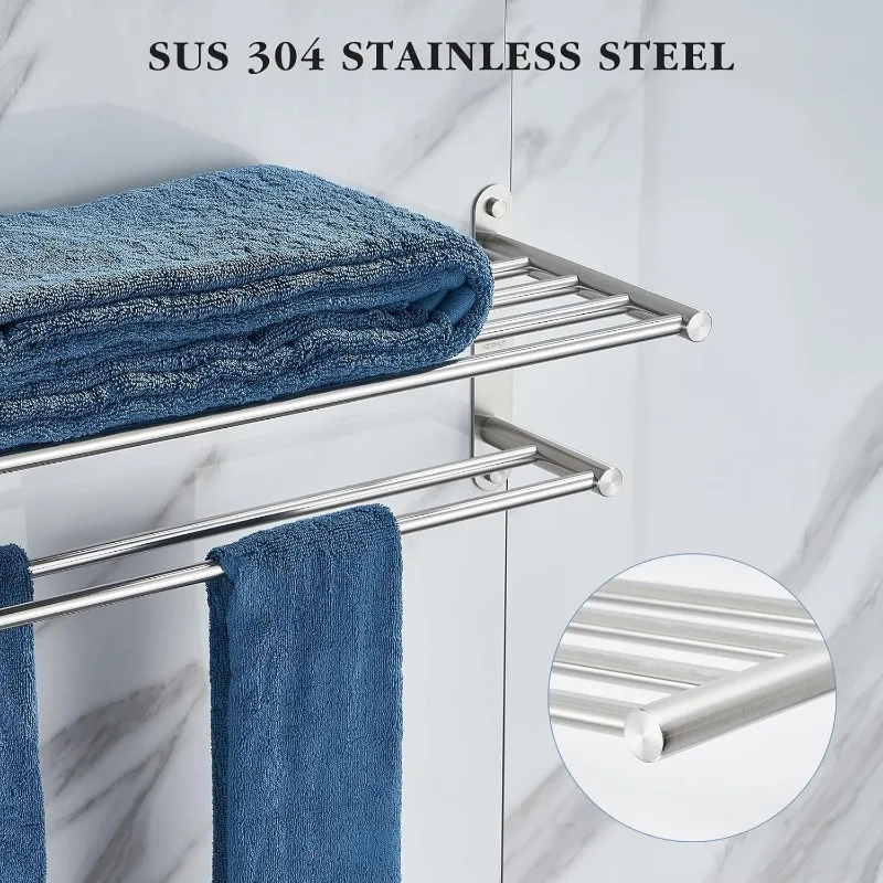 Bathroom Towel Rack with Multilayer Hotel Racks 304 Stainless Steel Towel Bar Shelf Wall-Mounted Brushed Finish Bar with Towel