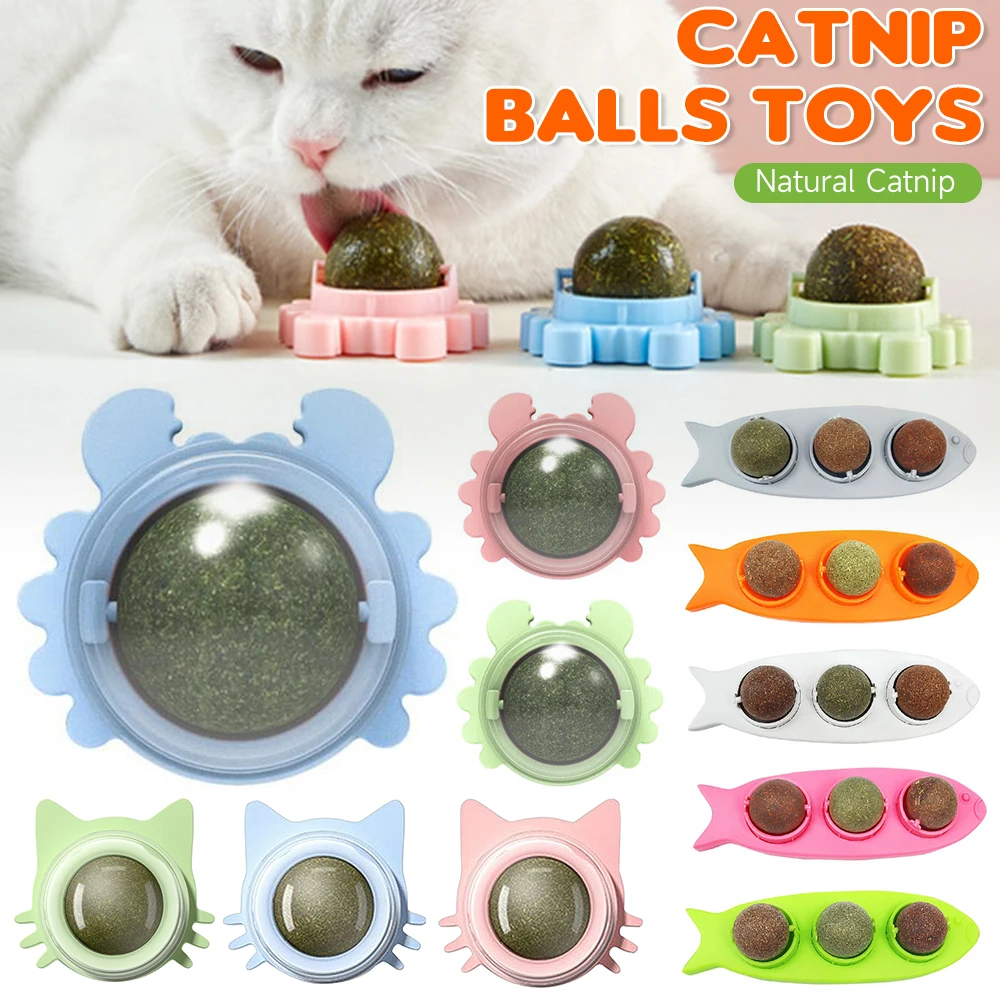 Cats Rotatable Catnip Ball Wall Sucker Lick Treat Toys Contail Catnip Sugar Balls Smart Cat Toys Interactive Ball Cats Mint Toy