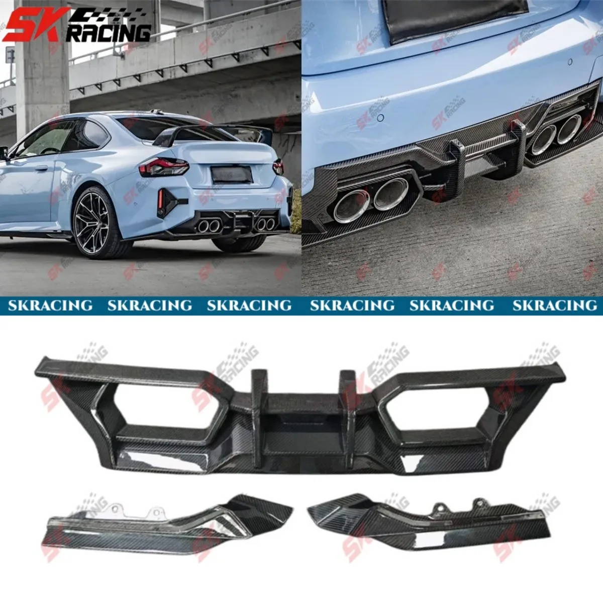 Carbon Fiber/Unpianted Rear Diffuser Lip+Side Splitter For 2023-2026 BMW M2 G87
