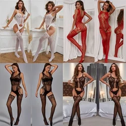 FREEAUCE Lingerie for Sex See Through Bodystocking Open Crotch Tights Sexy Teddy Lace Xxxxl Plus Size Bodysuit Erotic Costumes