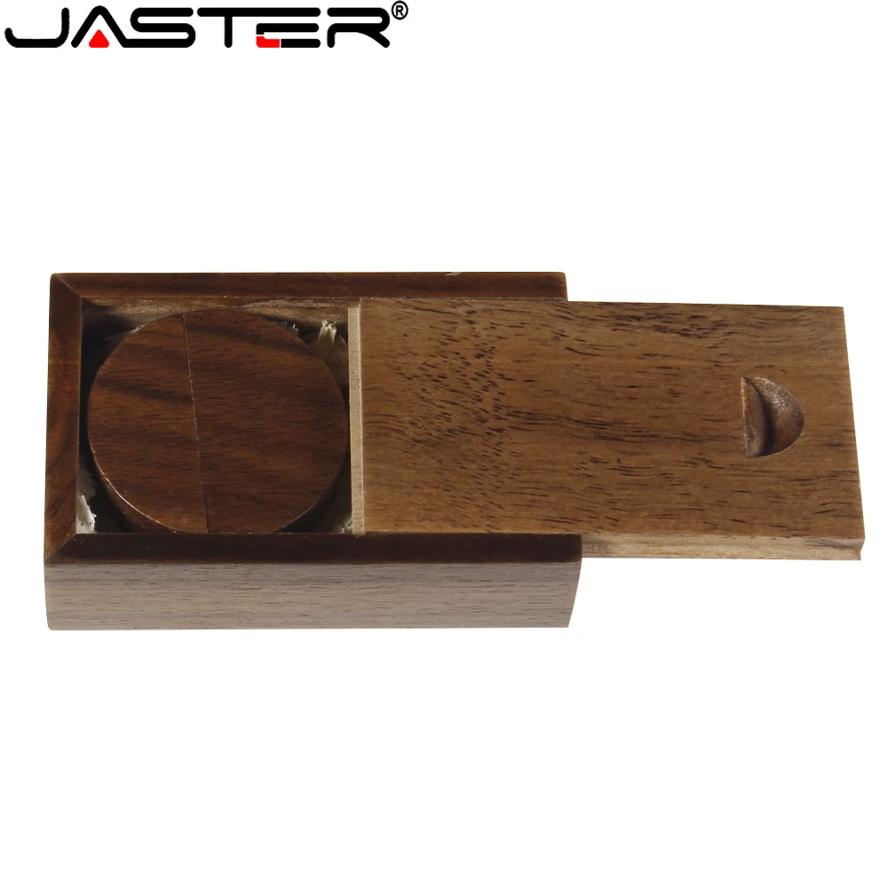 Round Pancake Wooden USB 2.0 Flash Drive 128GB Push-Pull Wooden Box Pen Drive Photography Wedding Gift U Disk Real Capacity