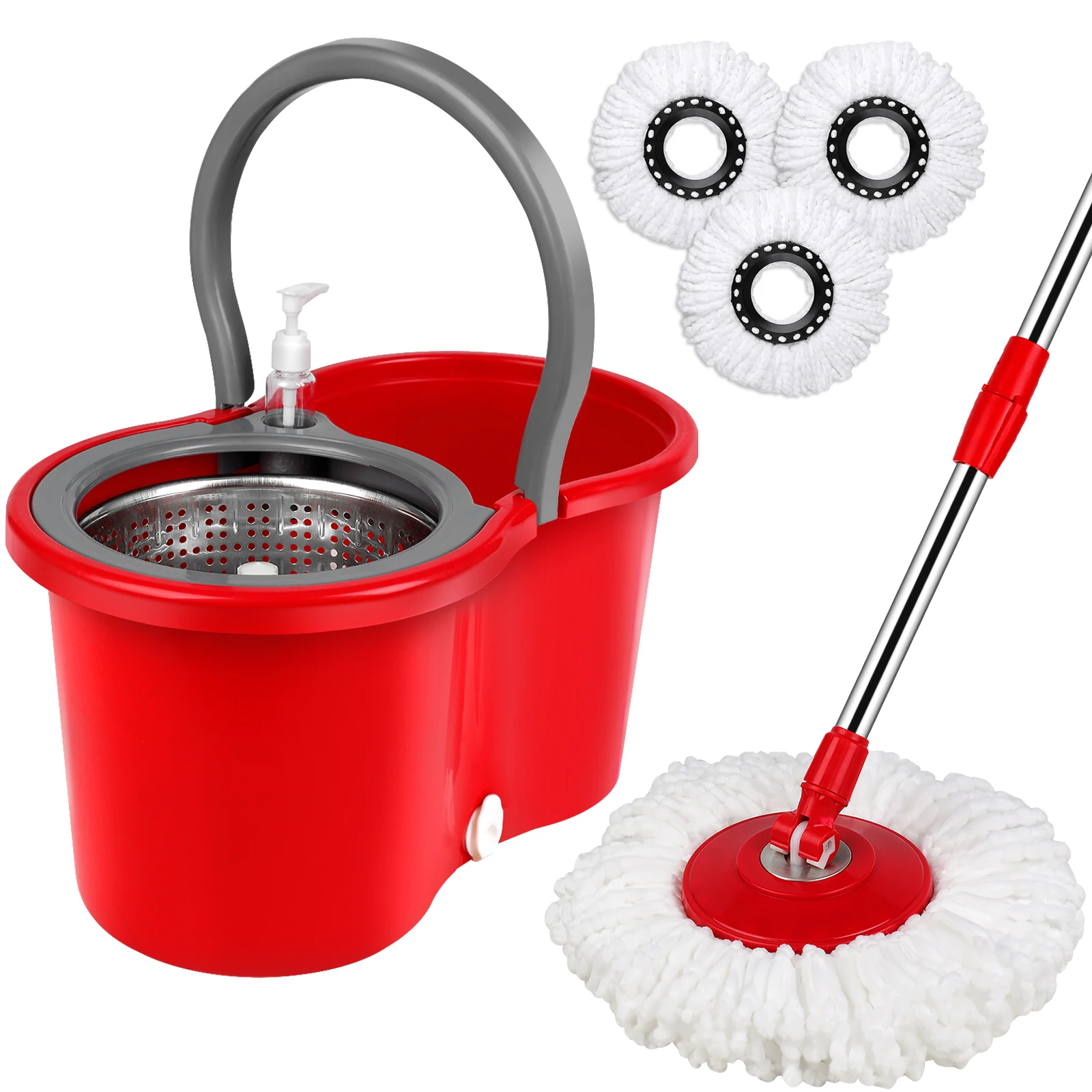 

Spin Mop Bucket System with Wringer Set 3pcs Mop Heads Dehydration Magic Mops Extendable Pole Household Floor Cleaning Tools