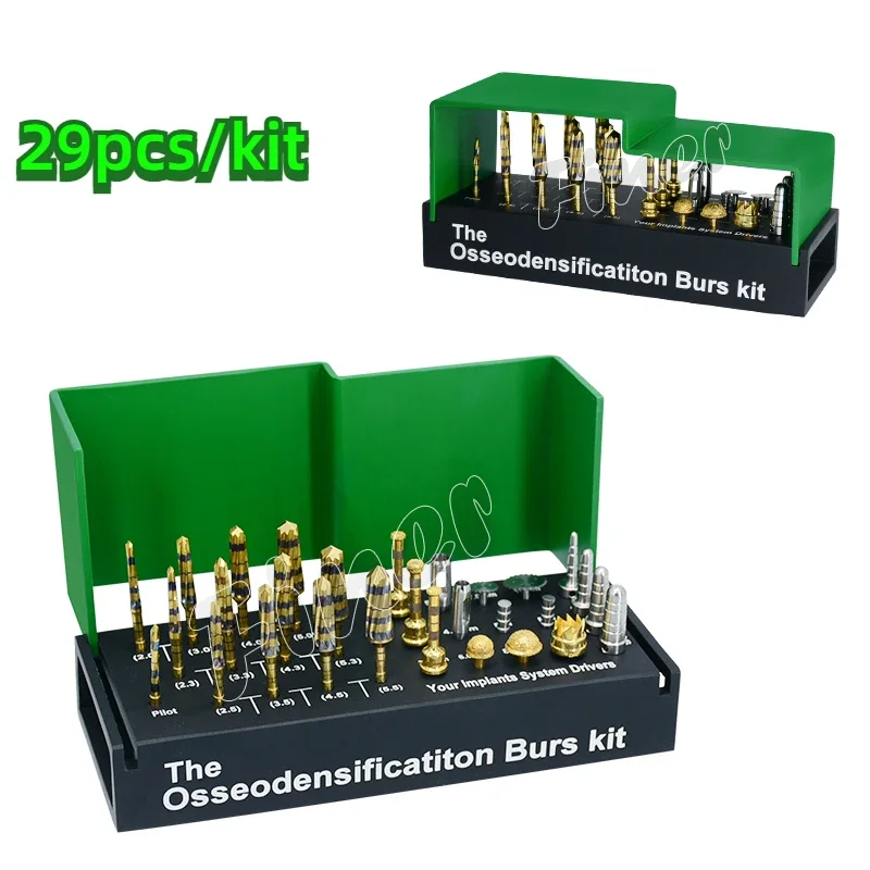 29pcs Dental Implant Drills Long Osseodensification Burs Kit Maxillary Sinus Lift Drills Saw Disk Membrane Diamond Coated Drills