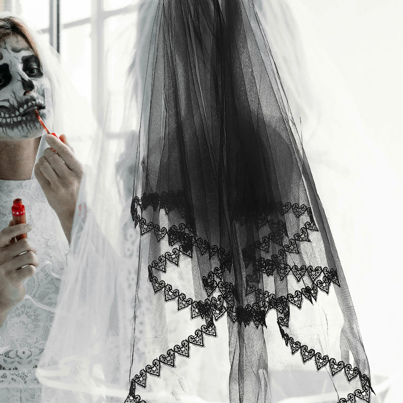 

Halloween Bridal Veil One Size Gauze Veil Hair Decoration for Women Wedding Costume Party Cosplay Veils for Brides