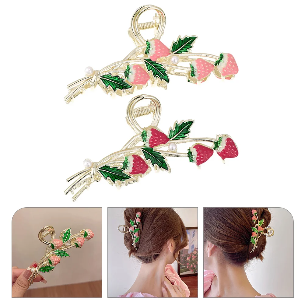 

2 Pcs Accessories Strawberry Barrettes Miss Girl Hair Girls Alloy Fruit and Vegetable Corer Tool Women Clips