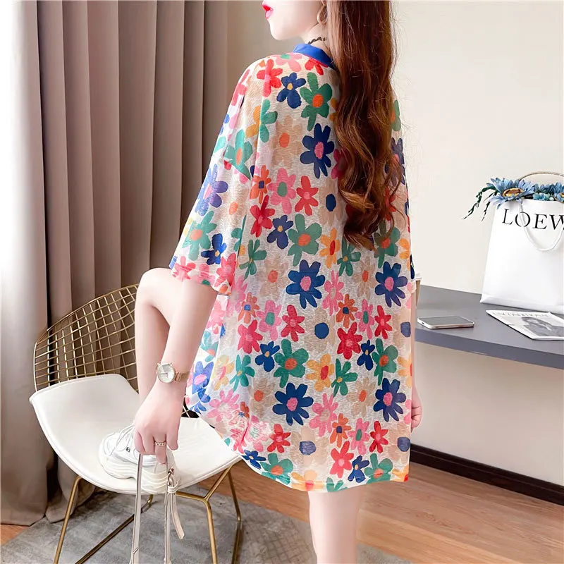 New Fashion Summer Casual Simple Loose Round Neck Print Oversized Thin Contrasting Color Versatile Short Sleeved T-shirt 2