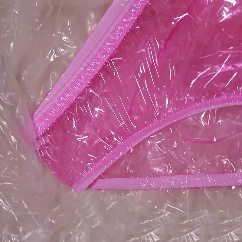 Sexy, volltransparente, superrutschige Kunststoff-Slips mit niedriger Taille, lustige PVC-Unterwäsche mit Anti-Seiten-Leckage für Damen