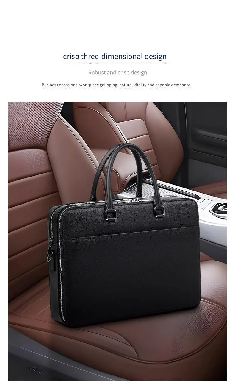 Echtleder Herren-Aktentasche Rindsleder Business Multifunktionale Laptoptasche Große Kapazität Handtasche – Detail 4