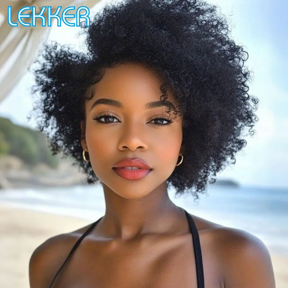 

Lekker Black Short Pixie Cut Afro Kinky Curly Bob 100% Human Hair Wigs For Women Brazilian Remy Hair Glueless Part Lace Mom Wigs