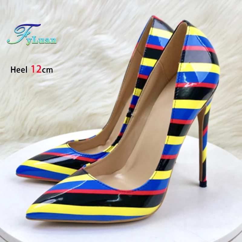 

Plus Size 45 46 Pointed Women Striped High Heels 8CM 10CM 12CM Daily Ladies Shoes Spring Summer Non-Slip Outdoors Stiletto Pumps
