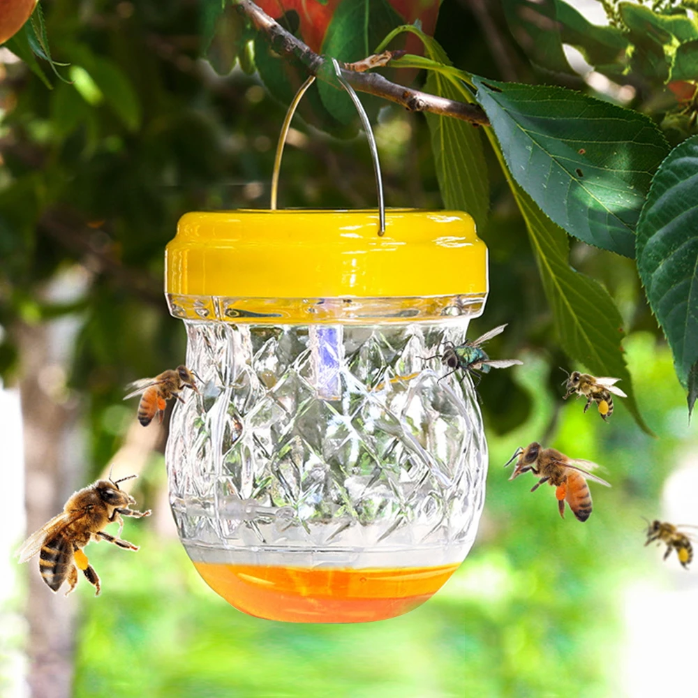

Solar Wasp Traps Hanging, Yellow Jacket Trap with UV LED Light, Reusable Bee Trap Catcher for Hornets,Flying Insects Killer