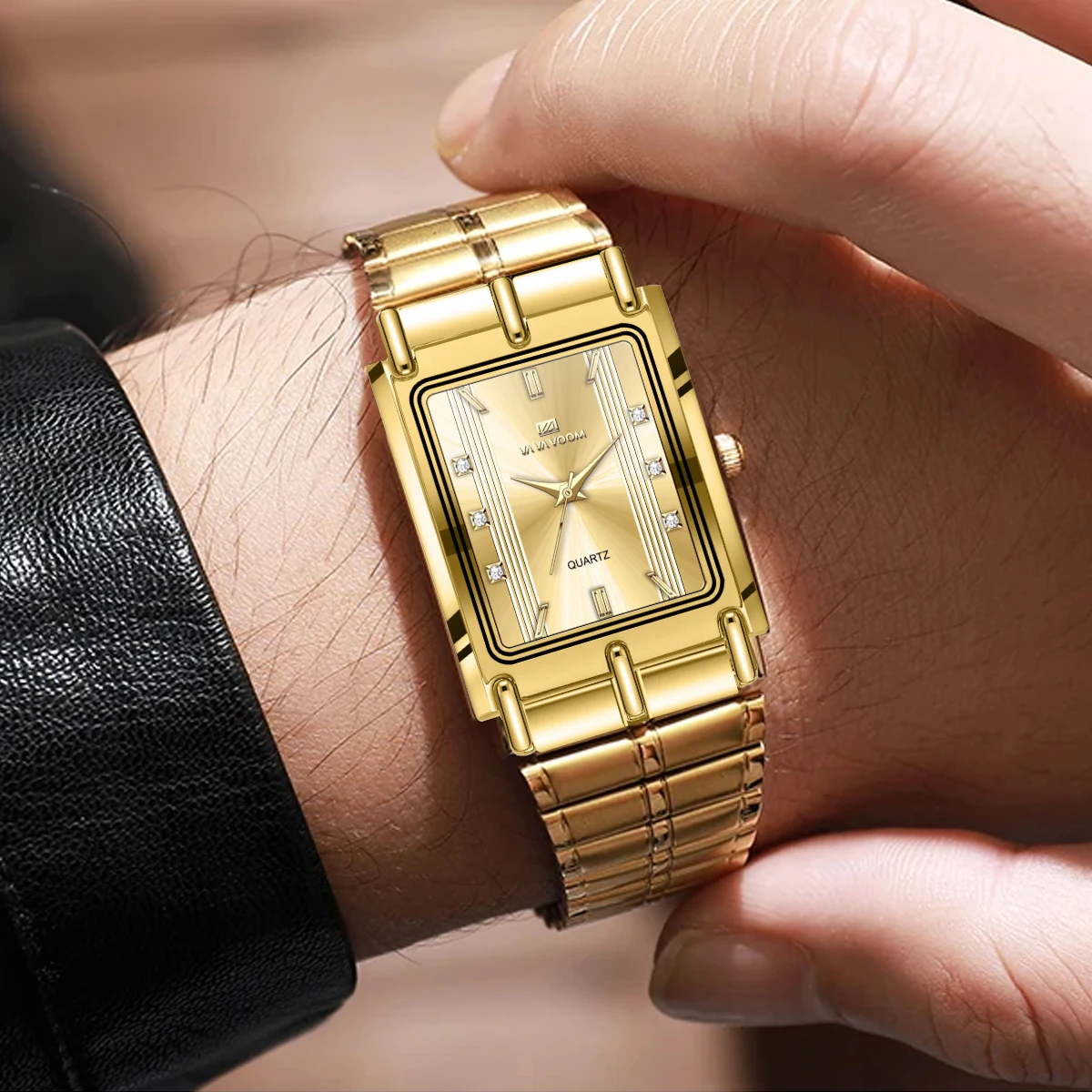VA VA VOOM брендовые кварцевые часы мужские деловые стильные квадратные из нержавеющей стали великолепные водонепроницаемые часы со стразами 3 бара reloj hombre