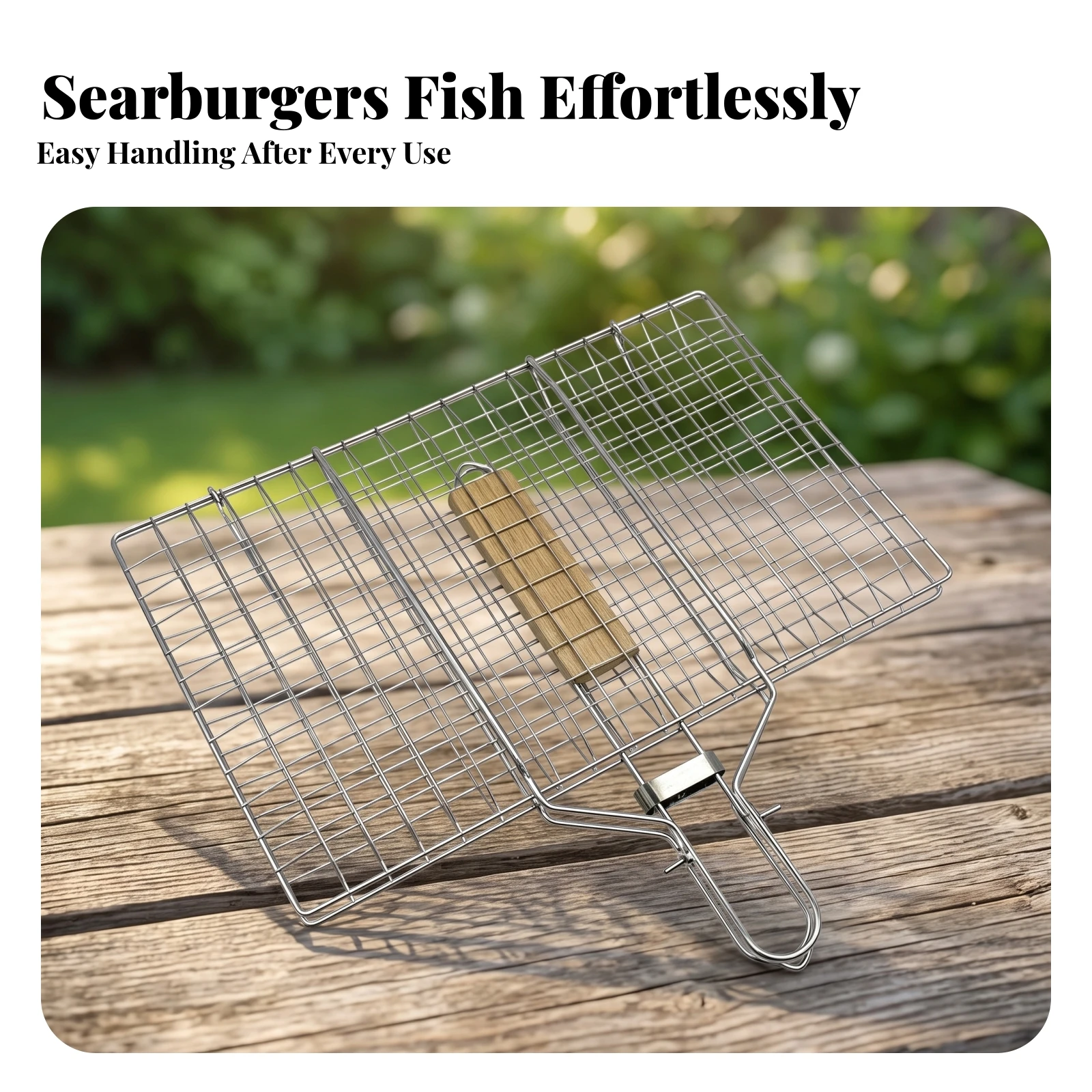 Square Barbecue Grill Basket Versatile Grilling Basket with Wooden Handle Sturdy Long-Lasting for Campers