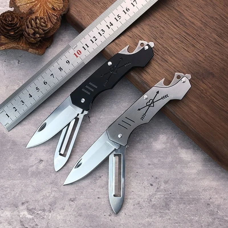 

Нож для фруктов 2-в-1 из нержавеющей стали, бытовой нож, портативный нож, многофункциональный нож для очистки фруктов и дыней