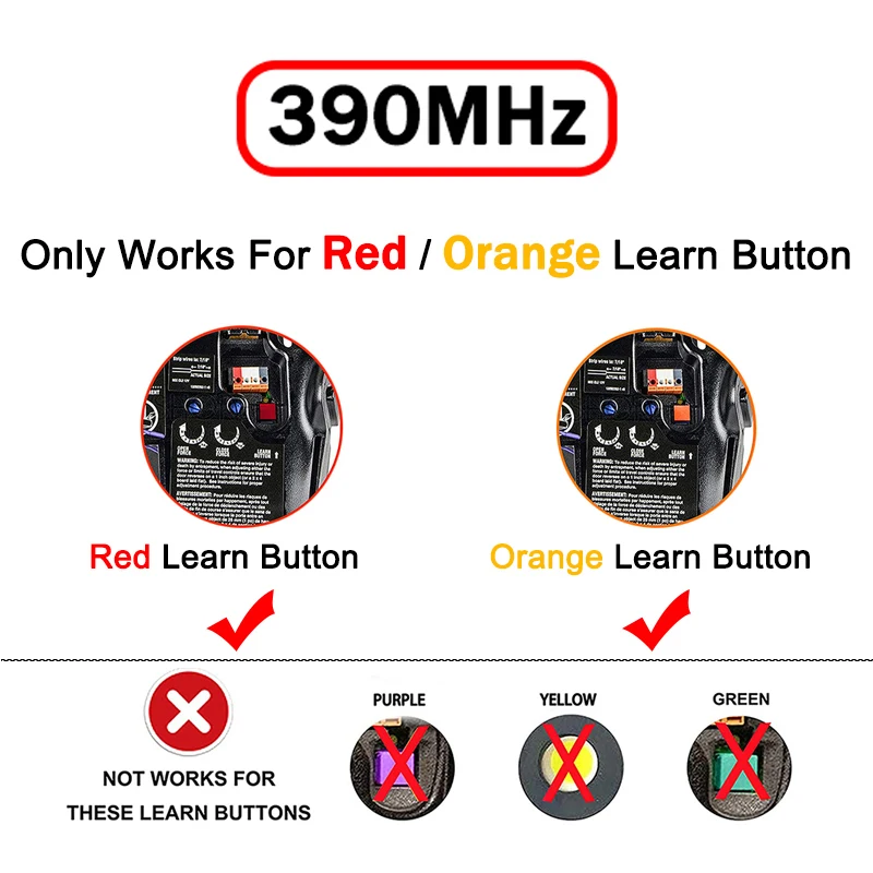 For 971LM 973LM 972LM 974LM 91LM 92LM 94LM 96LM 950CB 953CB 956CB Remote Control 390MHz Red / Orange Learn Button