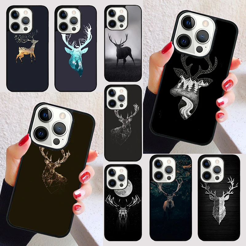 Black Reindeer Deer cover For iPhone 15 16 13 12 11 14 Pro Max Mini Max SE 2020 7 8 15 16 Plus Phone Case