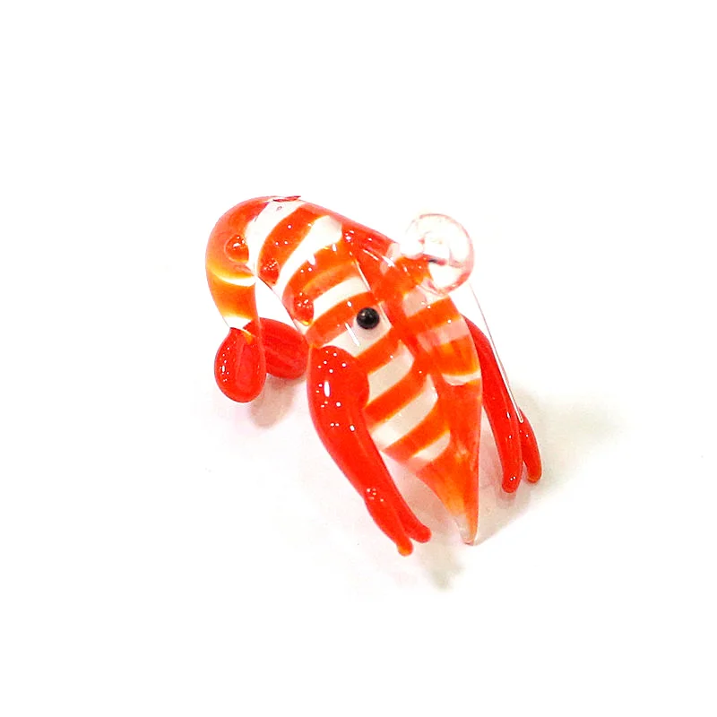 Floating Glass Red Lobster Mini Figurine Pendant Cute Charms Crayfish Prawn Shrimp Tiny Statue Ornaments Aquarium Decor Supplies