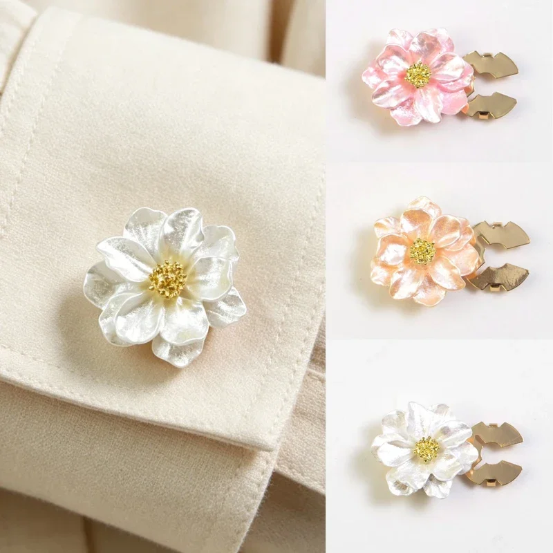 1/2Pcs Pink Flower Shape Button Covers Diy Clothing Decoration Flower Button Covers Pearlescent Gardenia Flower Cuff Links Cloth