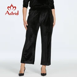 Astrid Women's Pants Vintage Corduroy Wide Leg Pants Straight Solid Black Pockets Long Trouser Oversize Office Woman Clothing