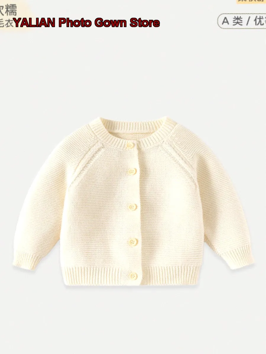 Infant Knit Top Newborn Boys Girls Round Neck Solid Color Soft Cotton Coat Spring Autumn