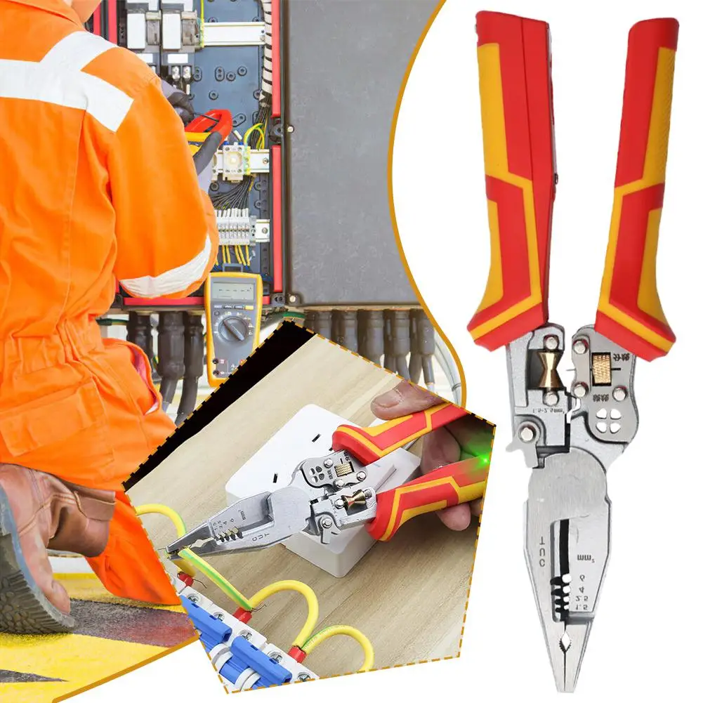 9 In 1 Thickened Belt Measuring Function Multifunctional Wire Stripper Cutting Wire Pulling Cable Cutting Crimping Tools