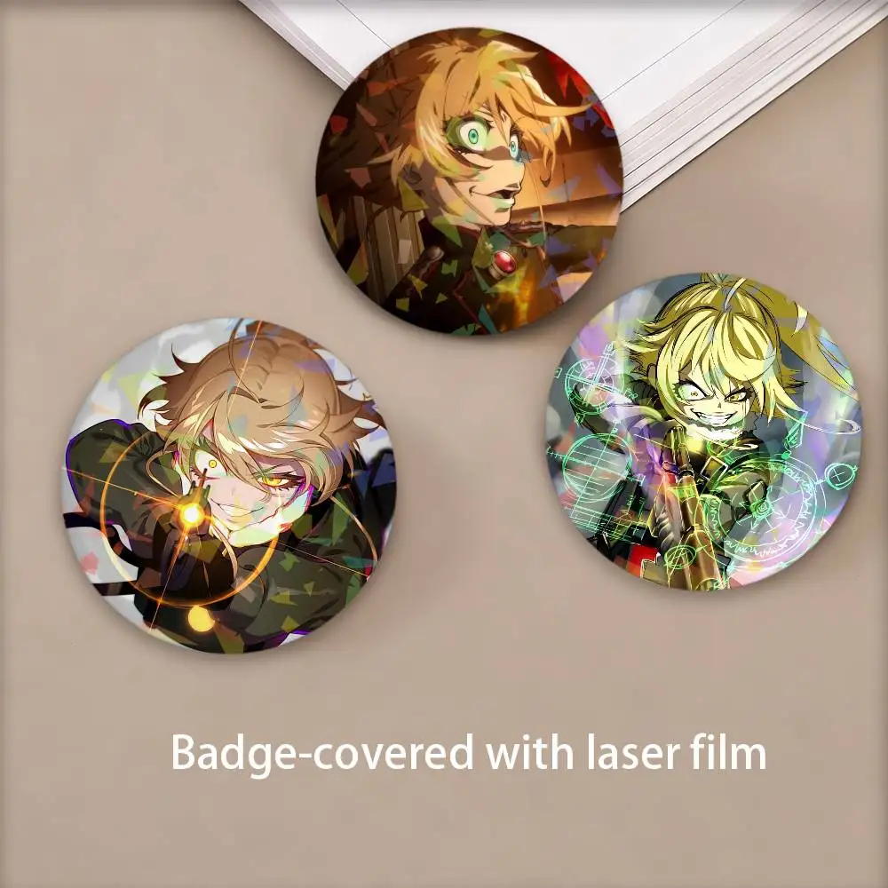 Anime Saga of Tanya the Evil Round Badge for Backpack Accessories Laser Lapel Pins Jewelry Gifts
