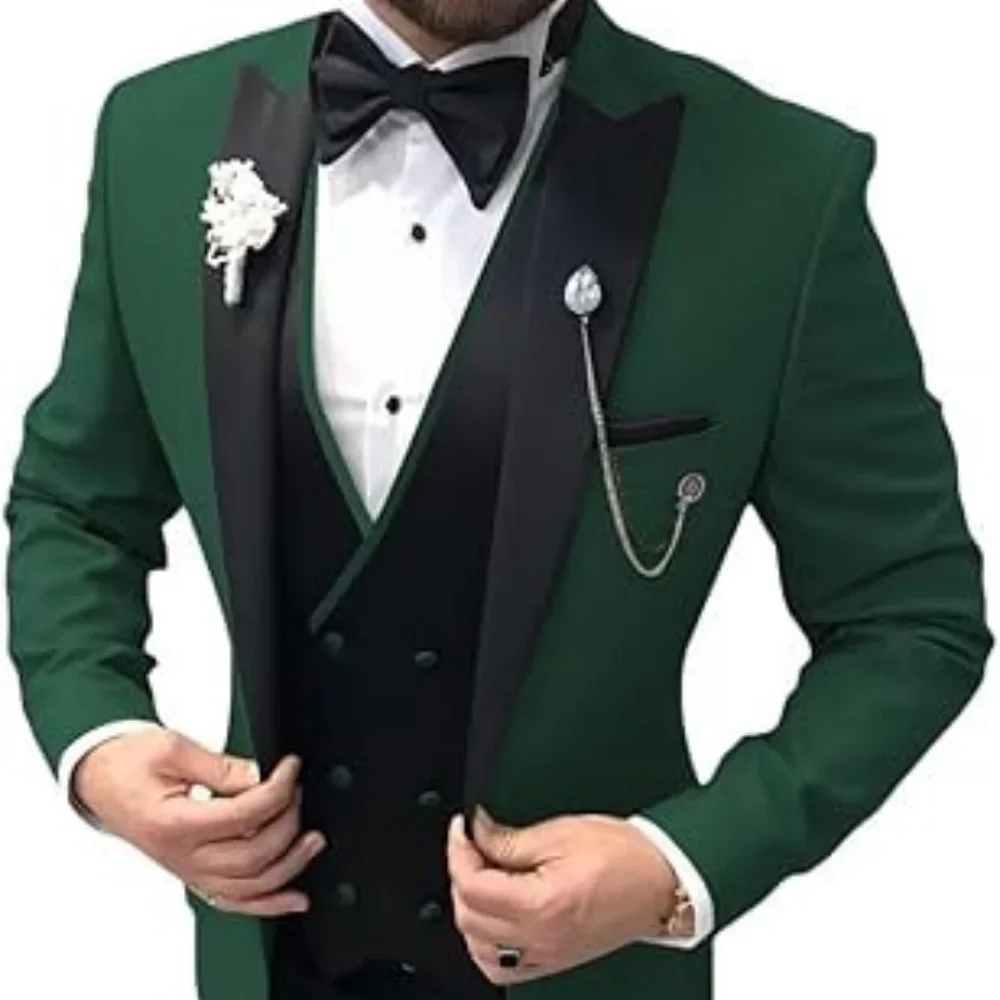 

Suit (Blazer+ Waistcoat + Trousers) Men Fashionable Business British Style Solid-color Banquet Host Casual Wedding Suit