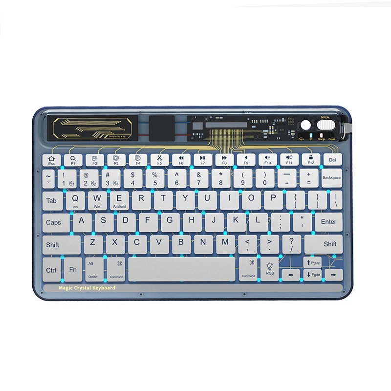 Transparent Shell Wireless Bluetooth Keyboard RGB Light Effect Light Weight Portaable Silent Scissor Foot Button Tablet