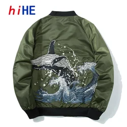 Chaqueta Bomber bordada de ballena para hombre, MA1 algodón acolchado de abrigo grueso, abrigos de béisbol de gran tamaño, chaquetas japonesas de invierno