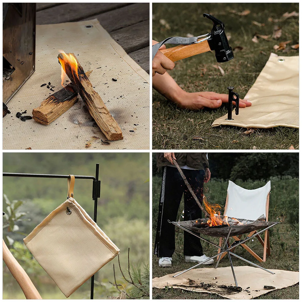 Fiberglass Fireproof Blanket Outdoor Fire Mat Camping Fire Resistant Mat Reinforced Copper Eyelets Portable Camping Accessory