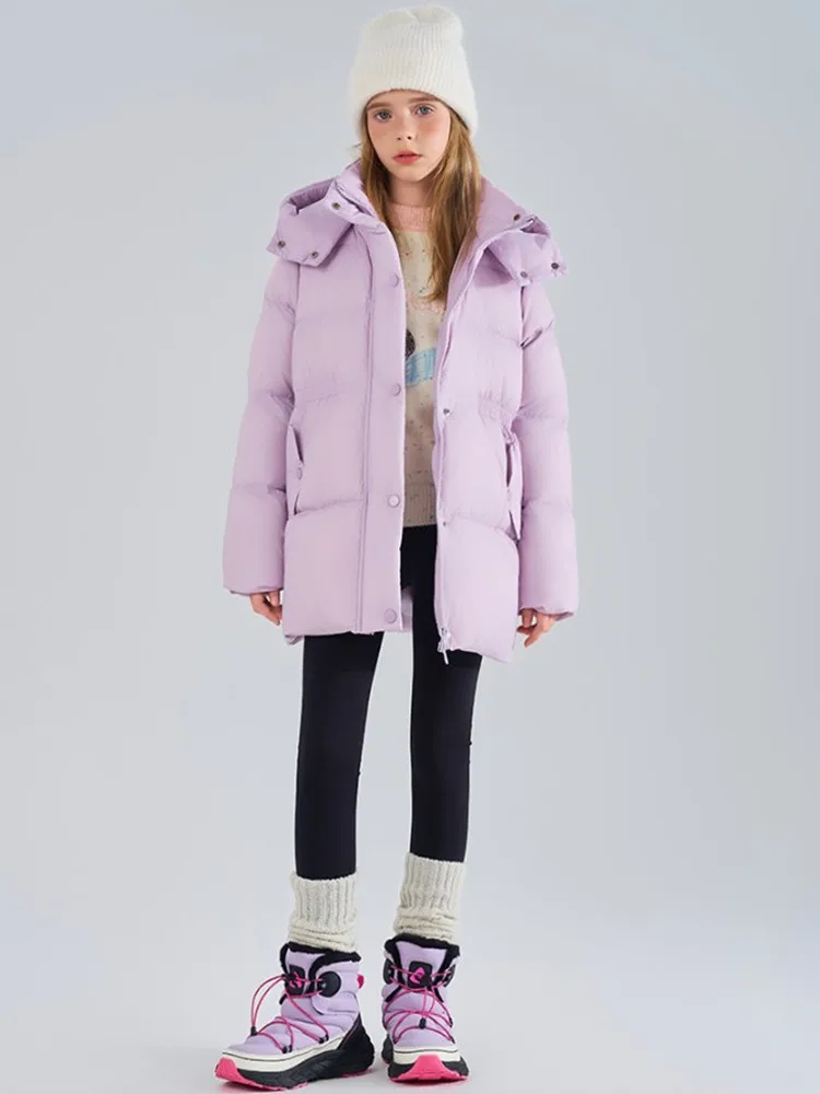 Mädchen Kapuzen-Pufferjacke, Winter, warm, dick, Parka, Kinderjacke mit Kordelzug in der Taille, Daunen-Baumwolljacke, Kinder-Oberbekleidung, Lila, A5115 – Detail 7