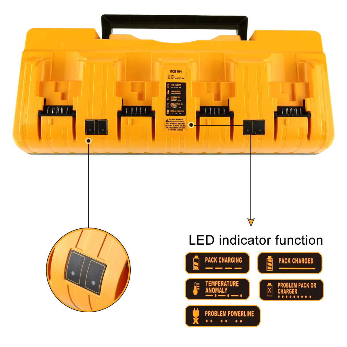 NEUES DCB104 Li-Ionen-Akkuladegerät mit 4 Anschlüssen und 3A Stromstärke für DeWalt 10,8V 12V 14,4V 18V 20V FlexVolt 20V 60V DCB127 DCB105 DCB118 – Detail 3