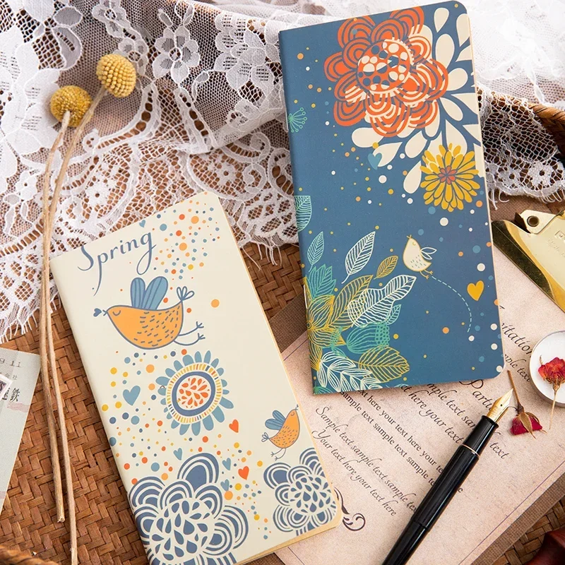 24 Sheets Korean Stationery Flowers and Birds Notebook Writing Diary Book Student Stationery School Office Supply muji planner