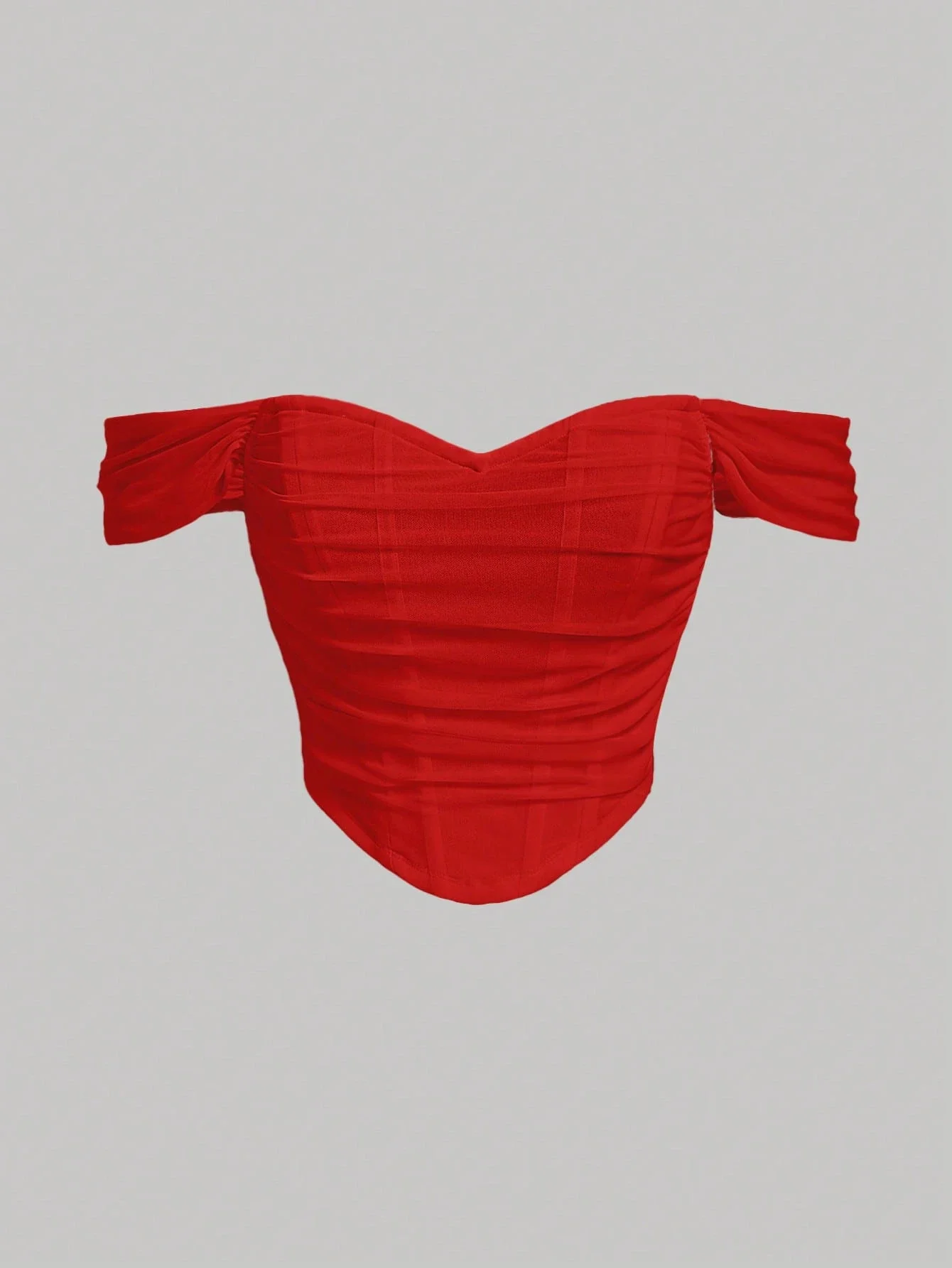 

Red Off Shoulder Ruched Corset Top With Zipper Back
