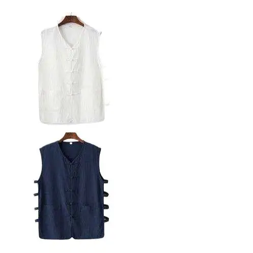 

Casual Cotton Linen Men's Vest Svel Button up Vintage Chinese Sle Summer Leisure Top Thin Winter Knitted Sweater